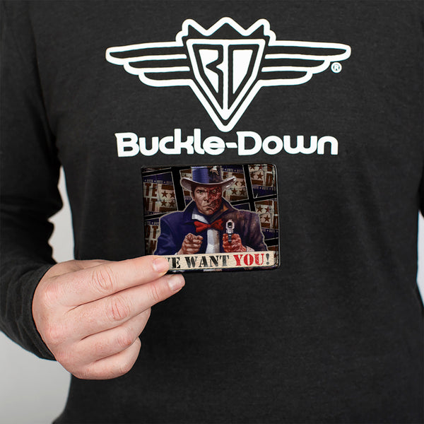 Buckle-Down Bi-Fold Wallet - Uncle Two-Face WE WANT YOU VOTE DENT Poster Blocks