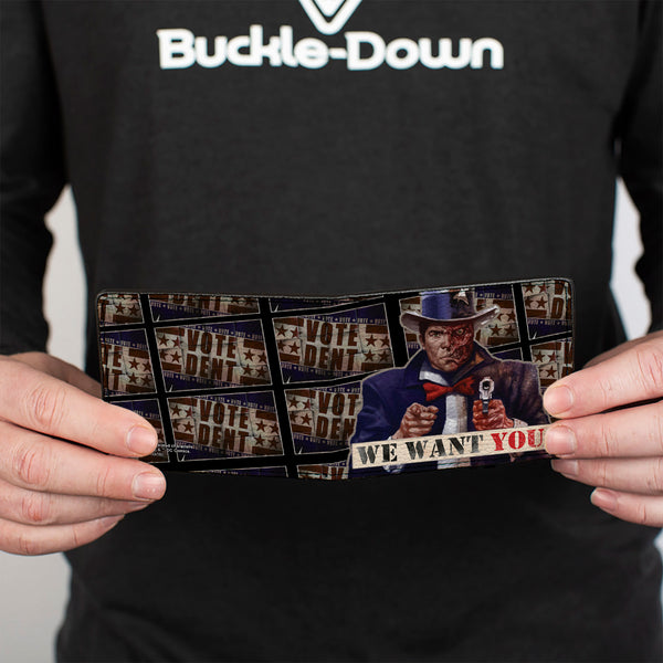 Buckle-Down Bi-Fold Wallet - Uncle Two-Face WE WANT YOU VOTE DENT Poster Blocks