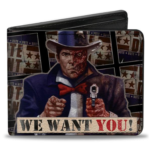 Buckle-Down Bi-Fold Wallet - Uncle Two-Face WE WANT YOU VOTE DENT Poster Blocks