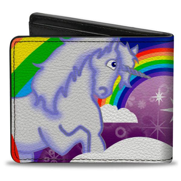 Buckle-Down Bi-Fold Wallet - Unicorns In Rainbows W Sparkles Purple