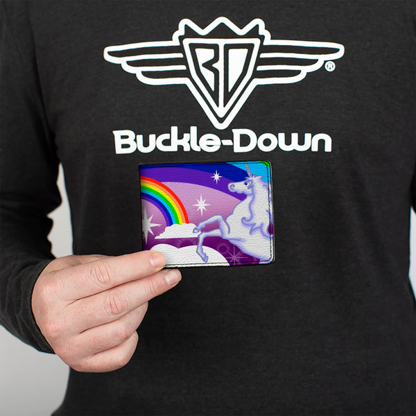 Buckle-Down Bi-Fold Wallet - Unicorns In Rainbows W Sparkles Purple