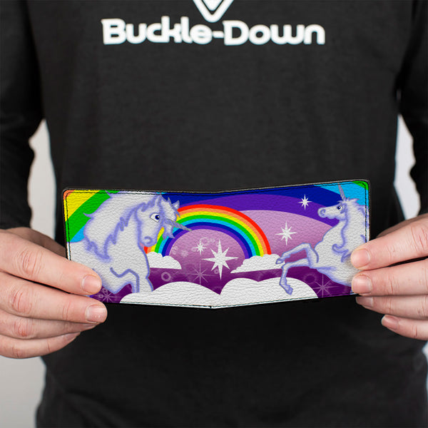 Buckle-Down Bi-Fold Wallet - Unicorns In Rainbows W Sparkles Purple