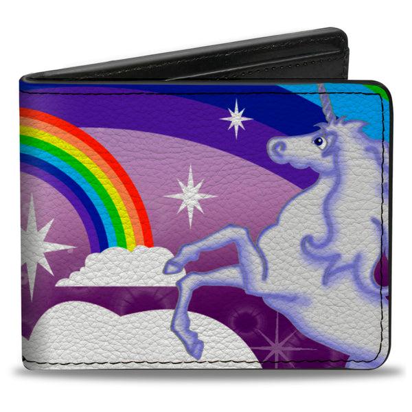 Buckle-Down Bi-Fold Wallet - Unicorns in Rainbows w Sparkles Purple