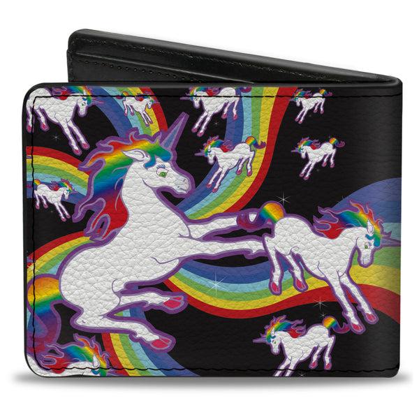 Buckle-Down Bi-Fold Wallet - Unicorns Rainbow Swirl Black
