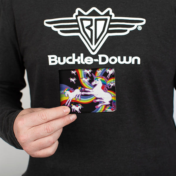 Buckle-Down Bi-Fold Wallet - Unicorns Rainbow Swirl Black