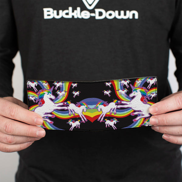 Buckle-Down Bi-Fold Wallet - Unicorns Rainbow Swirl Black