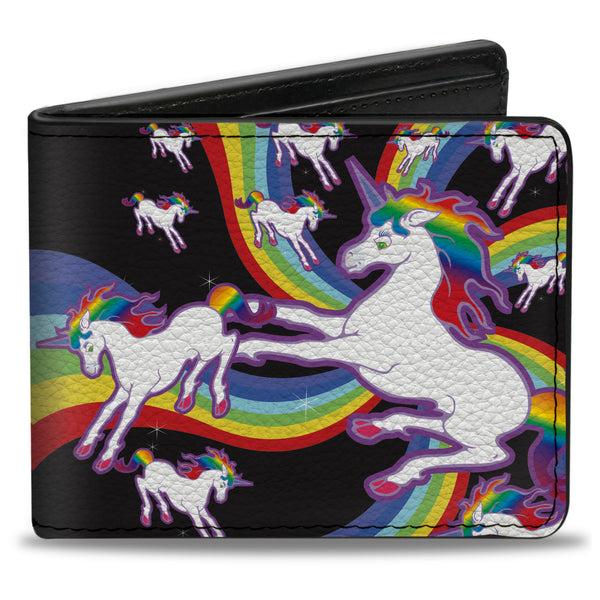 Buckle-Down Bi-Fold Wallet - Unicorns Rainbow Swirl Black