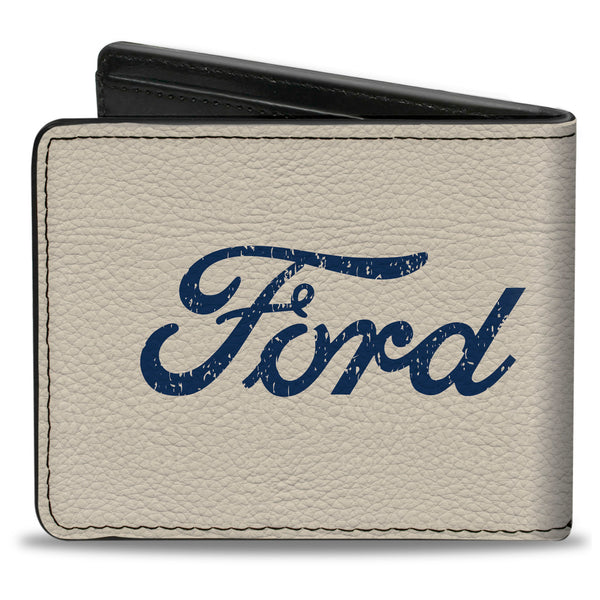 Buckle-Down Bi-Fold Wallet - Vintage Cobra Jet Logo COBRA Stars + FORD Script Ivory Navy Red