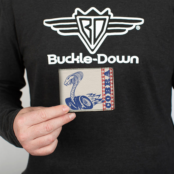 Buckle-Down Bi-Fold Wallet - Vintage Cobra Jet Logo COBRA Stars + FORD Script Ivory Navy Red