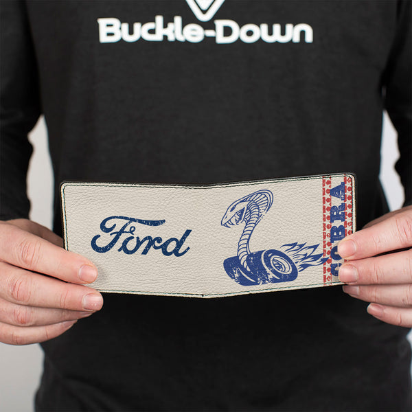 Buckle-Down Bi-Fold Wallet - Vintage Cobra Jet Logo COBRA Stars + FORD Script Ivory Navy Red