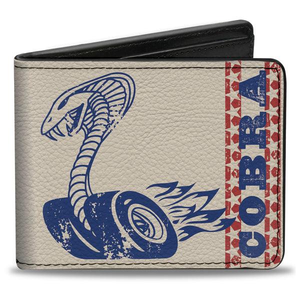 Buckle-Down Bi-Fold Wallet - Vintage Cobra Jet Logo COBRA Stars + FORD Script Ivory Navy Red