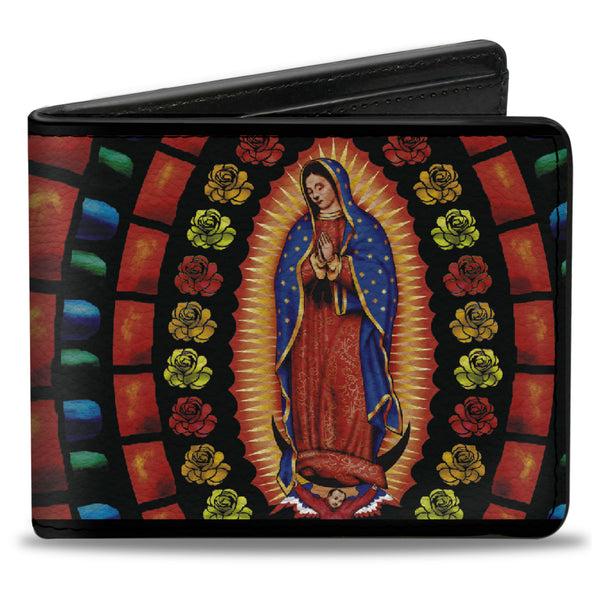 Buckle-Down Bi-Fold Wallet - Virgen de Guadalupe Roses Black Multi Color
