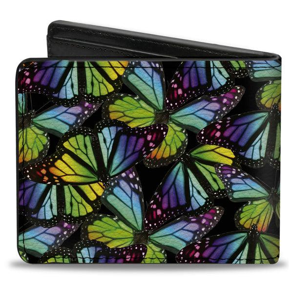 Buckle-Down Bi-Fold Wallet - Vivid Butterfly Garden2 Black Multi Color
