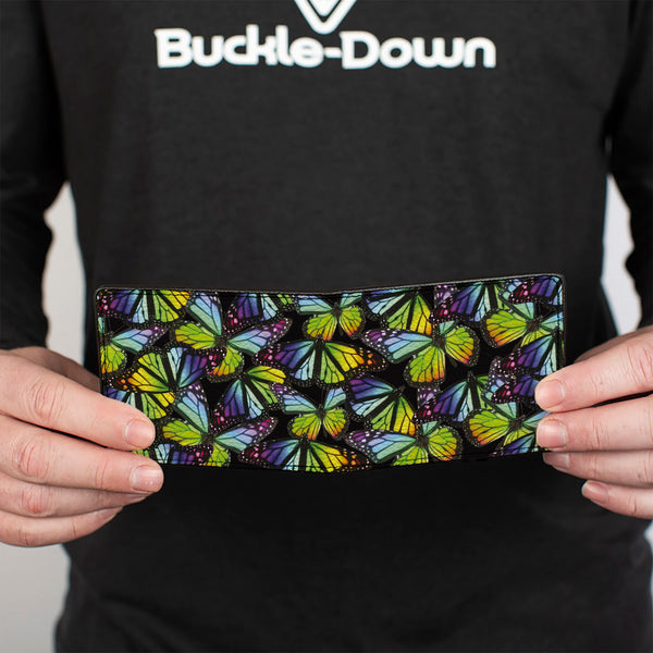 Buckle-Down Bi-Fold Wallet - Vivid Butterfly Garden2 Black Multi Color