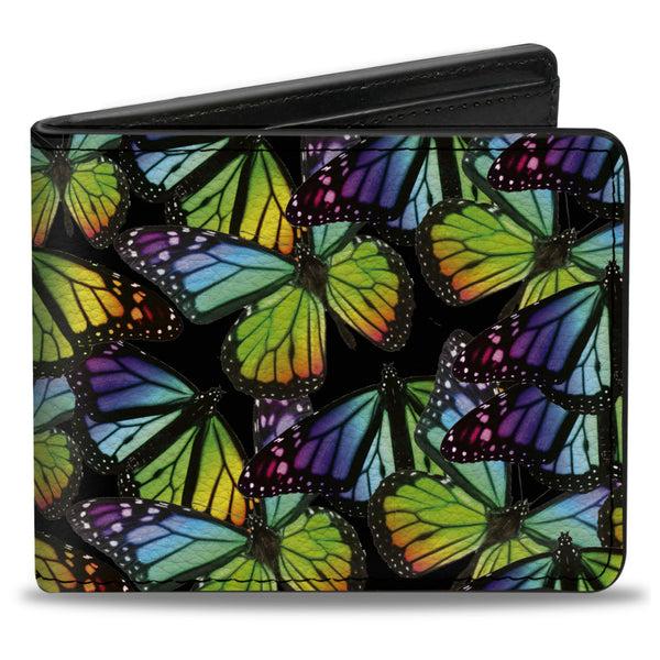 Buckle-Down Bi-Fold Wallet - Vivid Butterfly Garden2 Black Multi Color