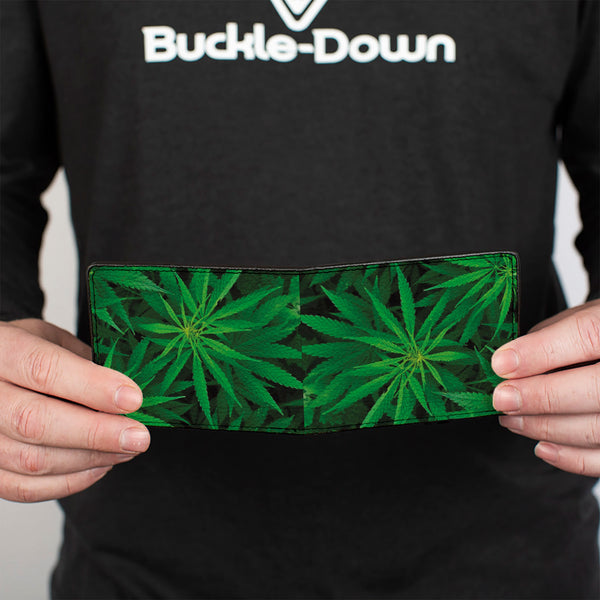 Buckle-Down Bi-Fold Wallet - Vivid Marijuana Leaves Stacked