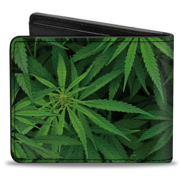 Buckle-Down Bi-Fold Wallet - Vivid Marijuana Leaves Stacked3 Greens