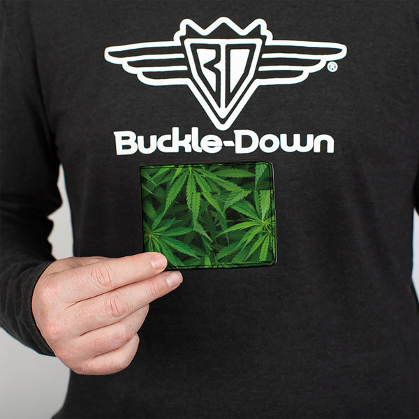 Buckle-Down Bi-Fold Wallet - Vivid Marijuana Leaves Stacked3 Greens