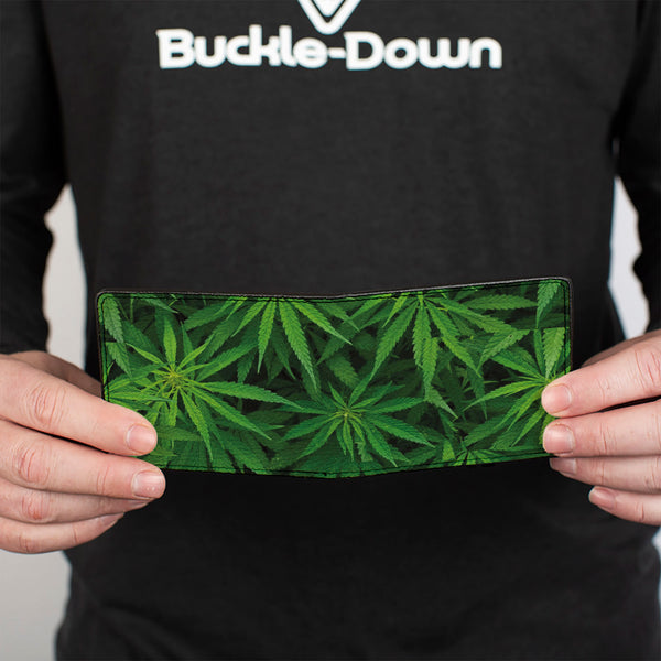 Buckle-Down Bi-Fold Wallet - Vivid Marijuana Leaves Stacked3 Greens