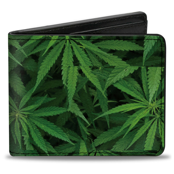 Buckle-Down Bi-Fold Wallet - Vivid Marijuana Leaves Stacked3 Greens