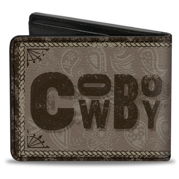 Buckle-Down Bi-Fold Wallet - Western COWBOY Icons Collage Tan Browns