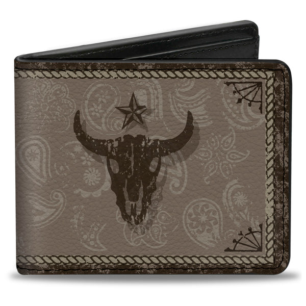 Buckle-Down Bi-Fold Wallet - Western COWBOY Icons Collage Tan Browns