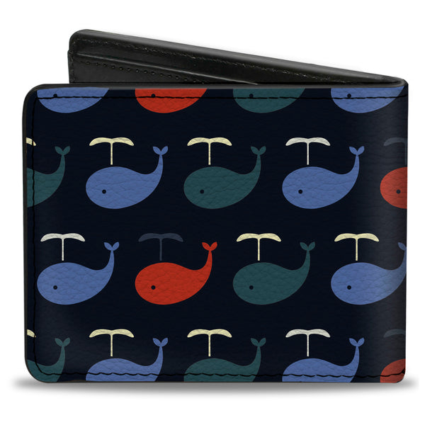 Buckle-Down Bi-Fold Wallet - Whales Navy Green Blue Red