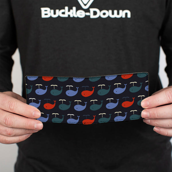 Buckle-Down Bi-Fold Wallet - Whales Navy Green Blue Red