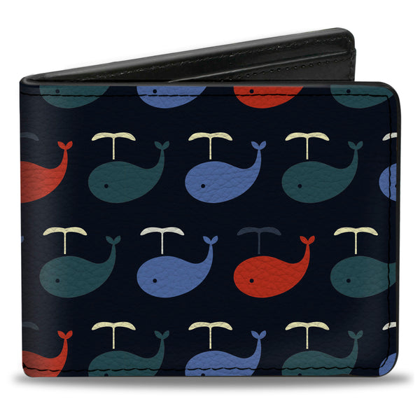 Buckle-Down Bi-Fold Wallet - Whales Navy Green Blue Red
