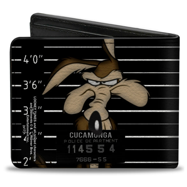 Buckle-Down Bi-Fold Wallet - Wile E Coyote CUCAMONGA Mug Shot Black Gray White