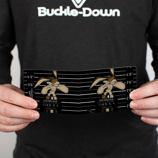 Buckle-Down Bi-Fold Wallet - Wile E Coyote CUCAMONGA Mug Shot Black Gray White