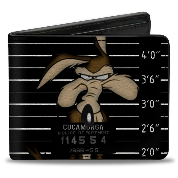 Buckle-Down Bi-Fold Wallet - Wile E Coyote CUCAMONGA Mug Shot Black Gray White
