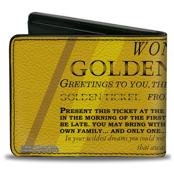 Buckle-Down Bi-Fold Wallet - Willy Wonka And The Chocolate Factory Golden Ticket Text Yellows