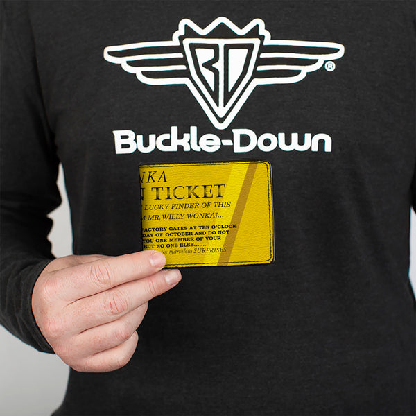 Buckle-Down Bi-Fold Wallet - Willy Wonka And The Chocolate Factory Golden Ticket Text Yellows