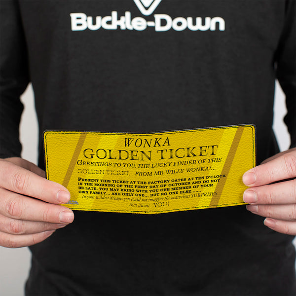 Buckle-Down Bi-Fold Wallet - Willy Wonka And The Chocolate Factory Golden Ticket Text Yellows