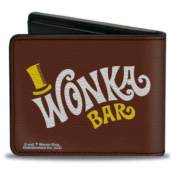 Buckle-Down Bi-Fold Wallet - Willy Wonka And The Chocolate Factory WONKA BAR Wrapper Logo Brown Yellow White