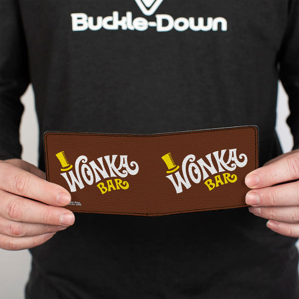 Buckle-Down Bi-Fold Wallet - Willy Wonka And The Chocolate Factory WONKA BAR Wrapper Logo Brown Yellow White