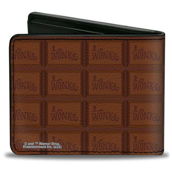 Buckle-Down Bi-Fold Wallet - Willy Wonka And The Chocolate Factory WONKA Bar Blocks Browns