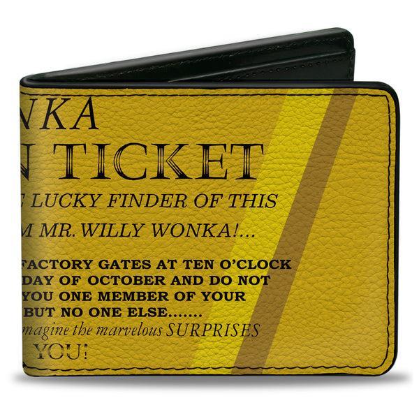 Buckle-Down Bi-Fold Wallet - Willy Wonka and the Chocolate Factory Golden Ticket Text Yellows