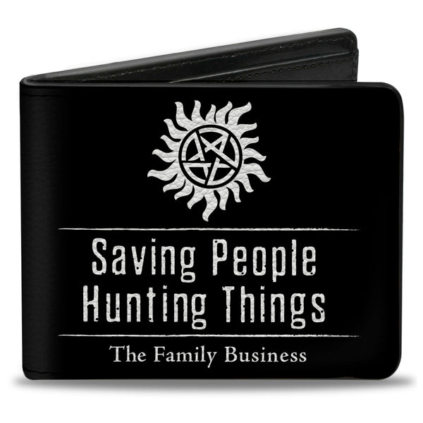 Buckle-Down Bi-Fold Wallet - Winchster Pentagram SAVING PEOPLE HUNTING THINGS-THE FAMILY BUSINESS + Logo Black White