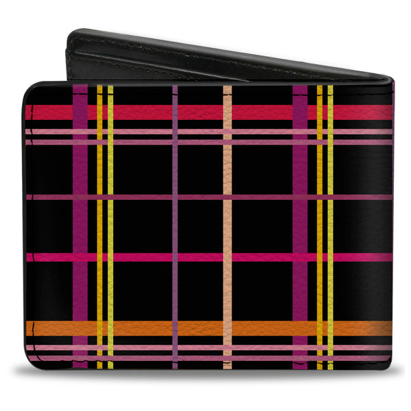 Buckle-Down Bi-Fold Wallet - Wire Grid Black Orange Purple