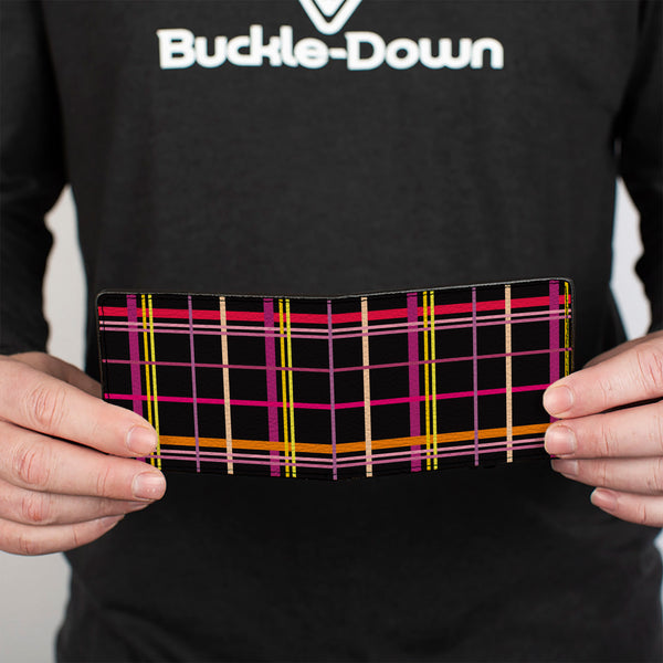 Buckle-Down Bi-Fold Wallet - Wire Grid Black Orange Purple