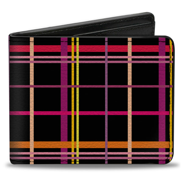 Buckle-Down Bi-Fold Wallet - Wire Grid Black Orange Purple