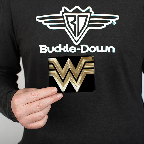 Buckle-Down Bi-Fold Wallet - WONDER WOMAN 1984 WW Logo CLOSE-UP Black Golds