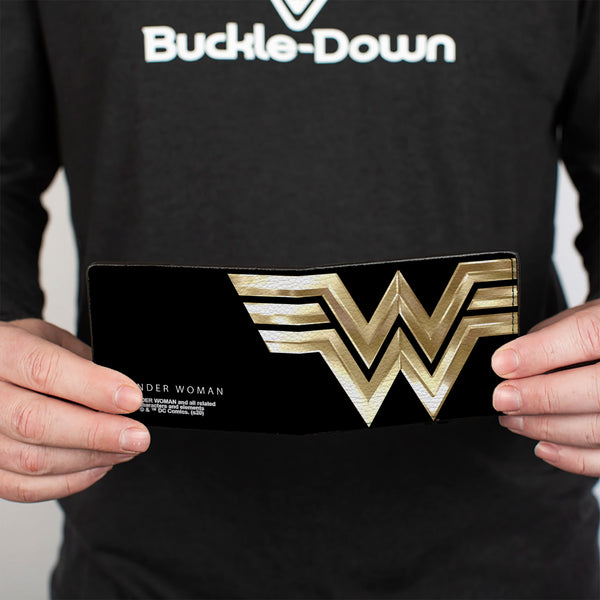 Buckle-Down Bi-Fold Wallet - WONDER WOMAN 1984 WW Logo CLOSE-UP Black Golds