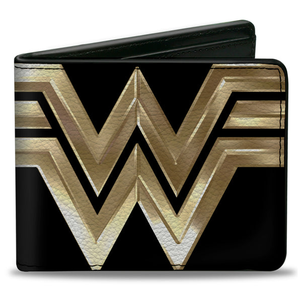 Buckle-Down Bi-Fold Wallet - WONDER WOMAN 1984 WW Logo CLOSE-UP Black Golds