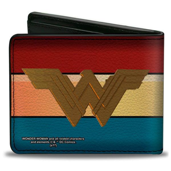 Buckle-Down Bi-Fold Wallet - Wonder Woman 2017 Icon Stripe Red Golds Blue