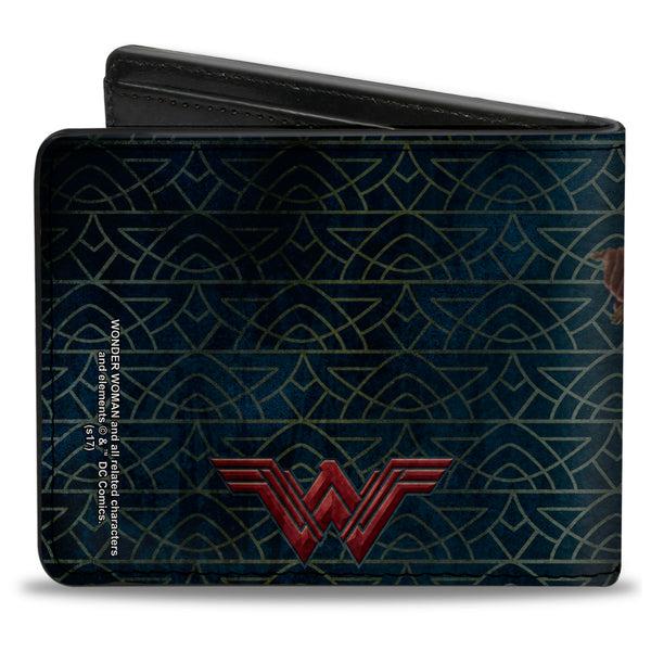 Buckle-Down Bi-Fold Wallet - Wonder Woman 2017 Sword Action Pose + Icon Blue/Gold/Red