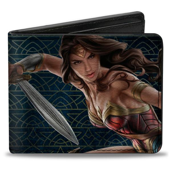 Buckle-Down Bi-Fold Wallet - Wonder Woman 2017 Sword Action Pose + Icon Blue/Gold/Red