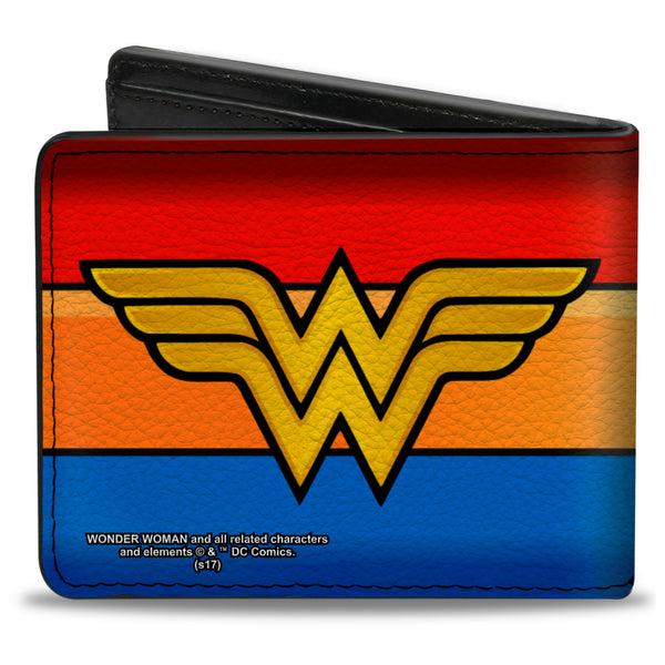 Buckle-Down Bi-Fold Wallet - Wonder Woman Logo Stripe Red Yellows Blue